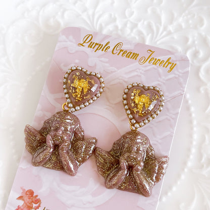 Purple Cream 2wayハートメルティエンジェルピアス P1295