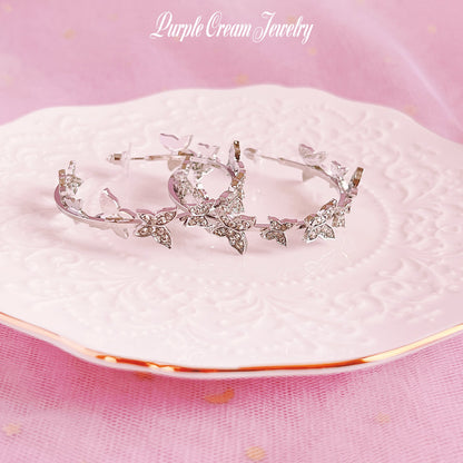 Purple Cream Stone Butterfly Hoop Earrings P1188