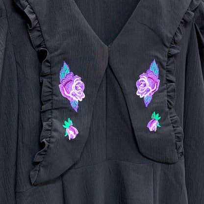 ゴシックローズ刺繍ロングワンピース BLACK
