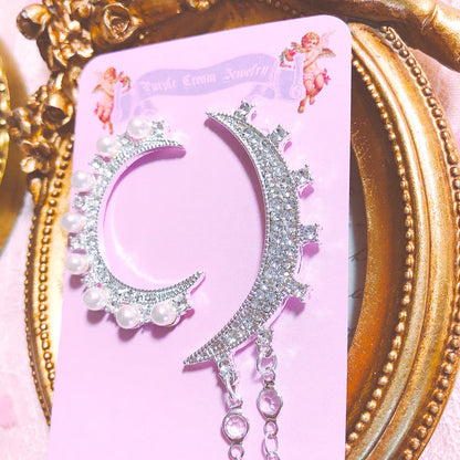 Purple Cream Moon Asymmetrical Earrings P617