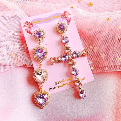 Purple Cream クロスハートアシンメトリーピアス P736