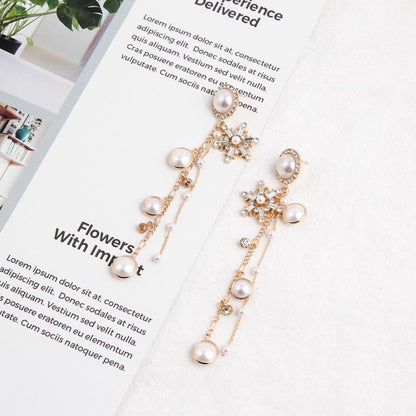 Purple Cream Pearl x Crystal Snow Earrings P053