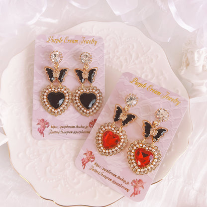 Purple Cream Butterfly Heart Earrings P1291