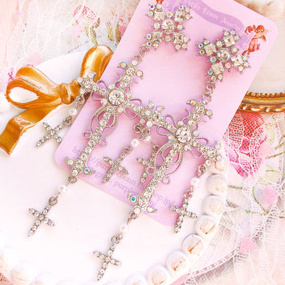 Purple Cream キラキラストーンクロスピアス P514