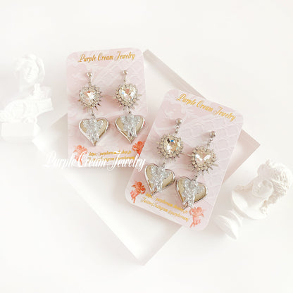 Purple Cream シルバーハートエンジェルピアス・イヤリング P1170