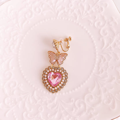 Purple Cream Butterfly Heart Earrings P1291