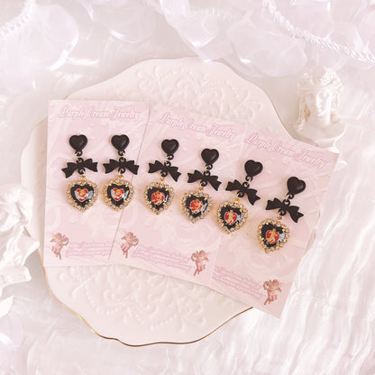 Purple Cream Angel Heart Earrings B BLACK P1292
