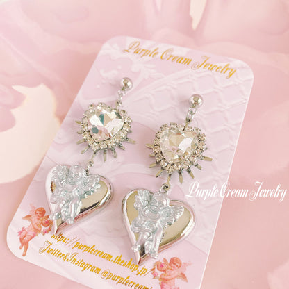 Purple Cream シルバーハートエンジェルピアス・イヤリング P1170