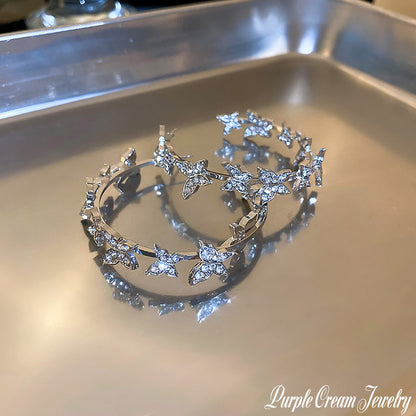 Purple Cream Stone Butterfly Hoop Earrings P1188