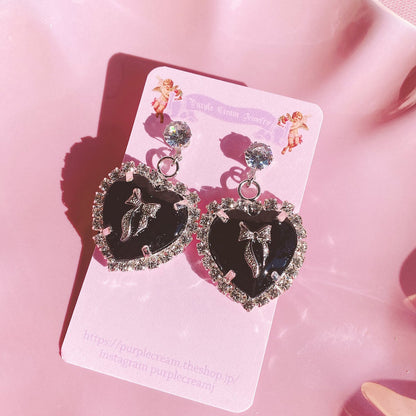 Purple Cream Big Black Heart Earrings P995