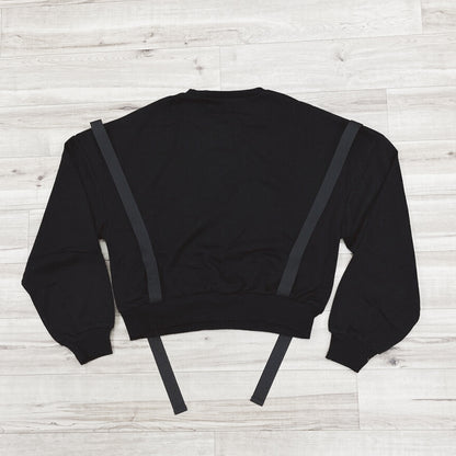ショルダー ベルト サスペンダー付き 裏毛 スウェット ショートトップ BLACK