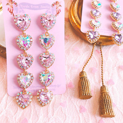 Purple Cream Sparkly Heart 5 Row Earrings P017 TWICE Nayeon Sana Earrings