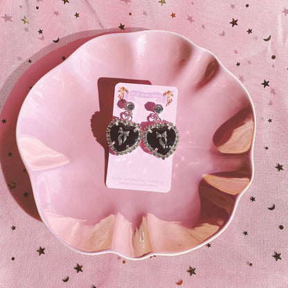 Purple Cream Big Black Heart Earrings P995