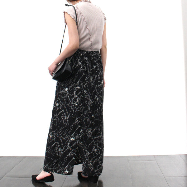 Flower Print Straight Maxi Skirt BLACK
