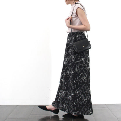 フラワープリント ストレートマキシスカート BLACK
