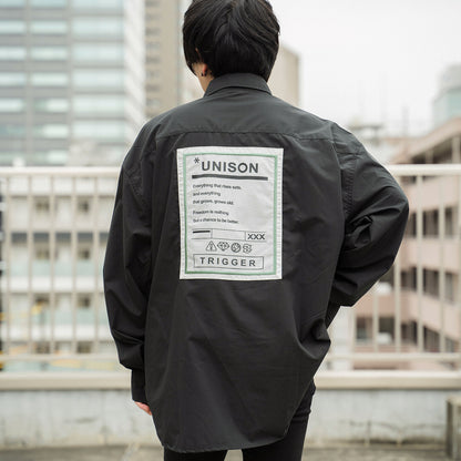BIGシルエット パッチ 長袖 ブロードシャツ BLACK
