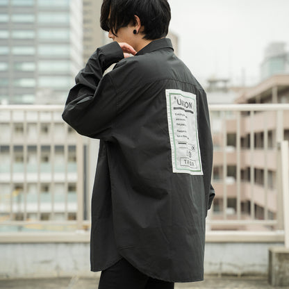 BIGシルエット パッチ 長袖 ブロードシャツ BLACK