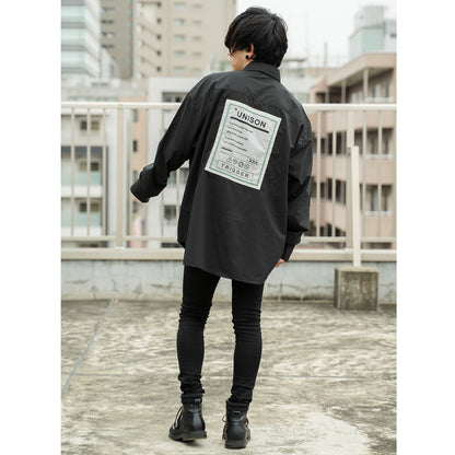 BIGシルエット パッチ 長袖 ブロードシャツ BLACK
