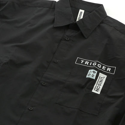 BIGシルエット パッチ 長袖 ブロードシャツ BLACK