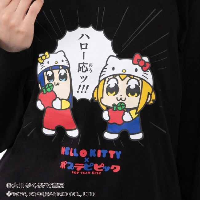 Sanrio x Pop Team Epic Hello Kitty Long Sleeve T-Shirt BLACK