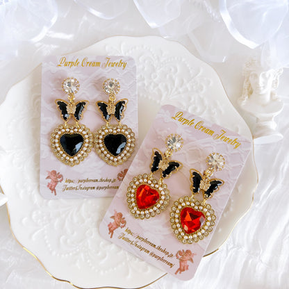 Purple Cream Butterfly Heart Earrings P1291