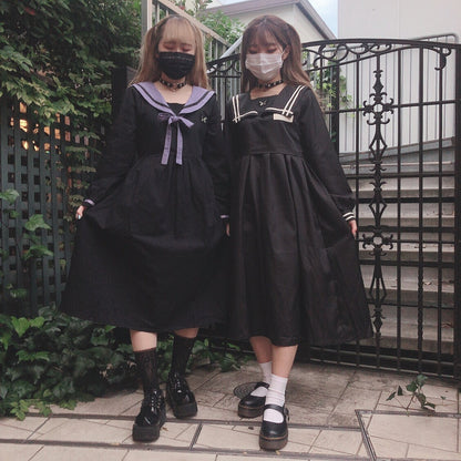 蝶々ワッペンセーラーワンピース BLACK
