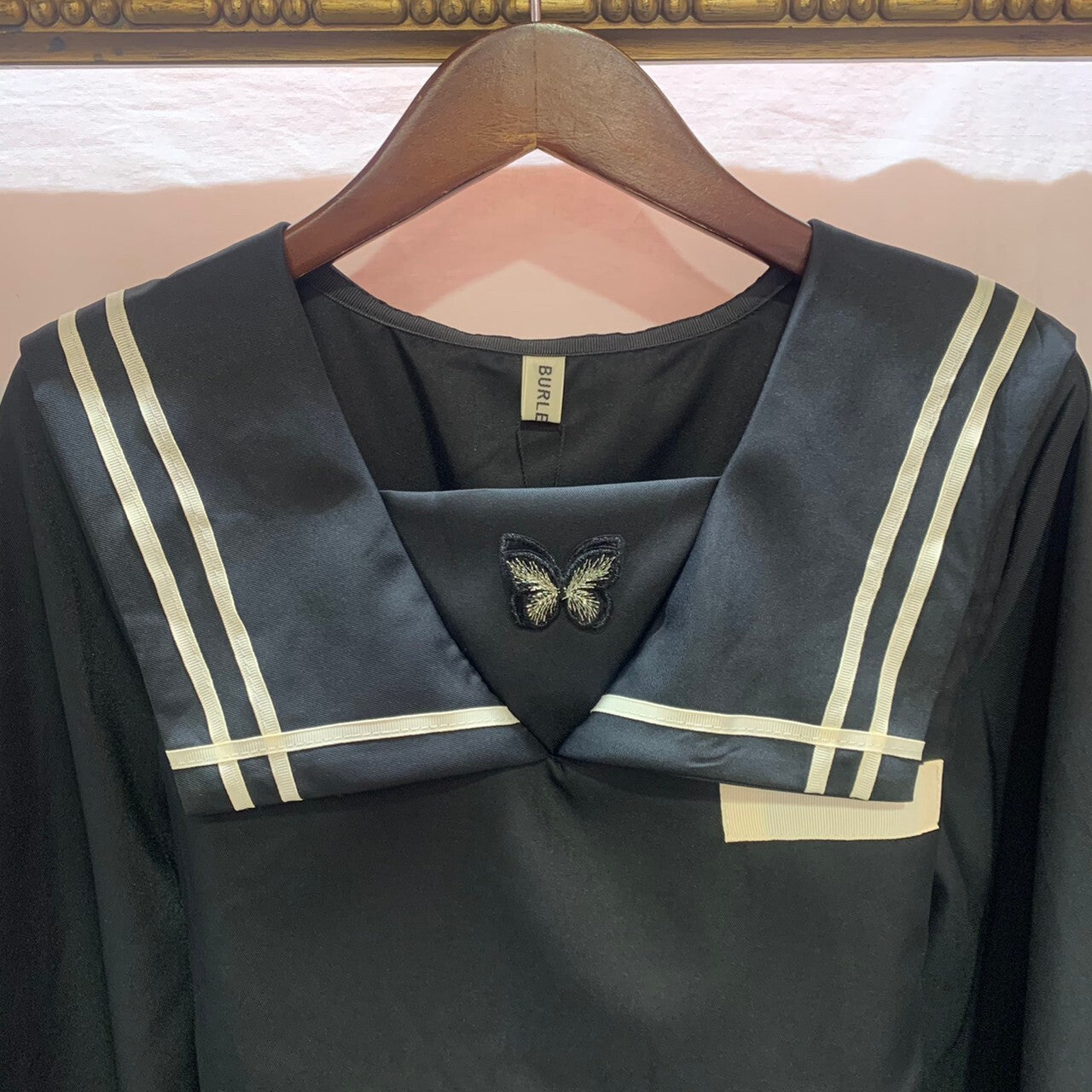 Butterfly patch sailor dress BLACK