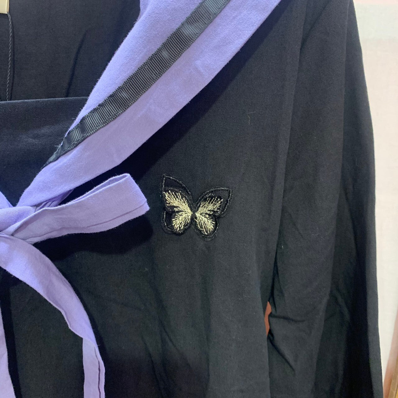 Butterfly patch bowtie sailor dress BLACK