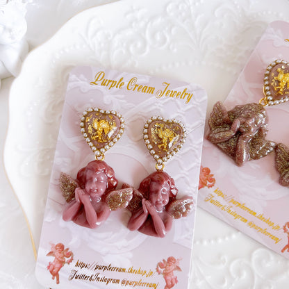 Purple Cream 2wayハートメルティエンジェルピアス P1295