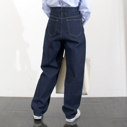デニムハイライズテーパードパンツ Indigo Blue