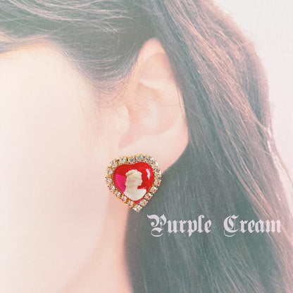 Purple Cream Cameo Heart Earrings Red P943