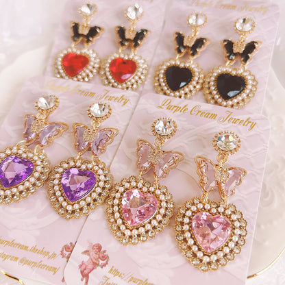 Purple Cream Butterfly Heart Earrings P1291