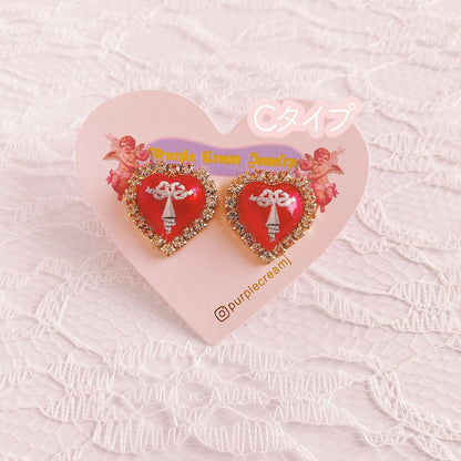 Purple Cream Cameo Heart Earrings Red P943