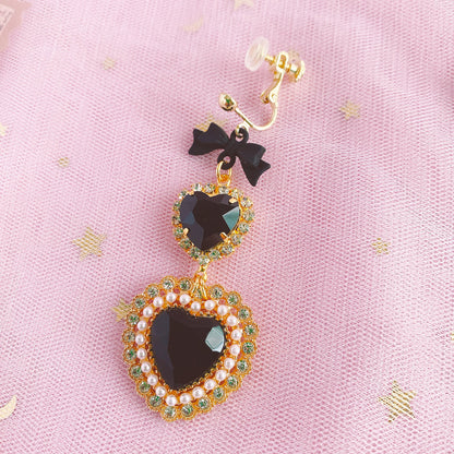 Purple Cream Black Pearl Heart Earrings P1092