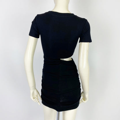 サイドカット ミニ丈 半袖ワンピース BLACK