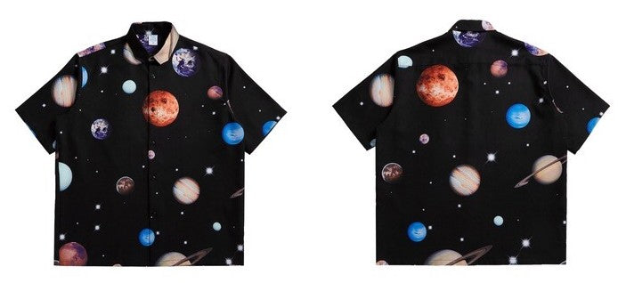 Galaxy print short sleeve shirt BLACK