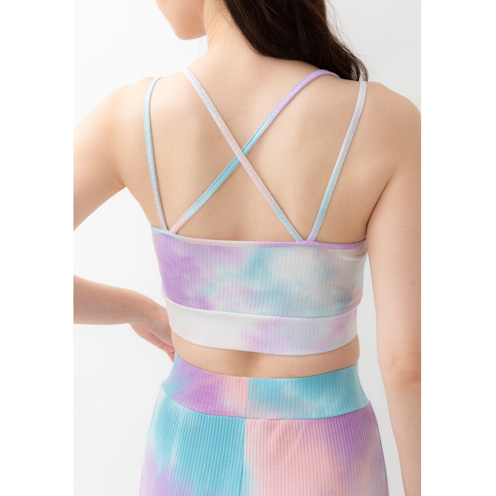 Tie-dyed padded bra top with double straps, Blue/Pink