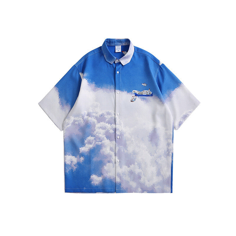 Blue sky all-over print short-sleeved shirt BLUE