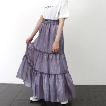 シャイニーポプリン ティアードロングスカート PURPLE