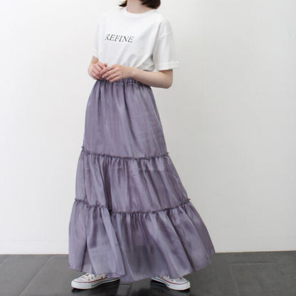 シャイニーポプリン ティアードロングスカート PURPLE