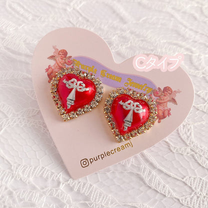 Purple Cream Cameo Heart Earrings Red P943