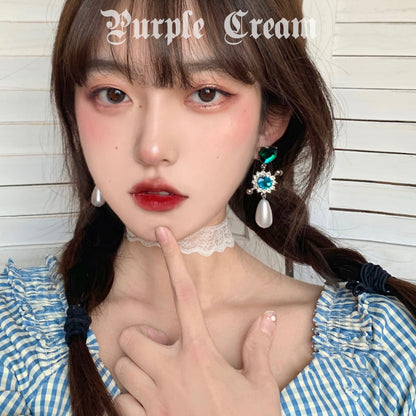 Purple Cream グリーンハート&ブルービジューピアス P634