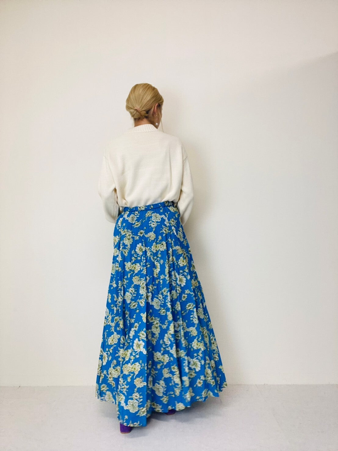 Titilate Valet (TEVALT) Flower Print Cotton Voile Long Flared Skirt