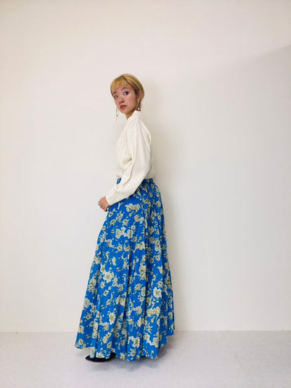 Titilate Valet(TEVALT) フラワープリント コットンボイル ロングフレアスカート