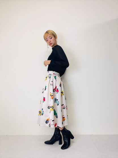doll up oops レトロバイクプリントタックスカート