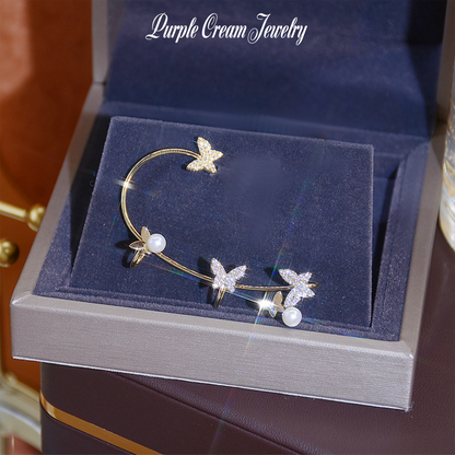 Purple Cream Butterfly Pearl Ear Cuff GOLD P1049