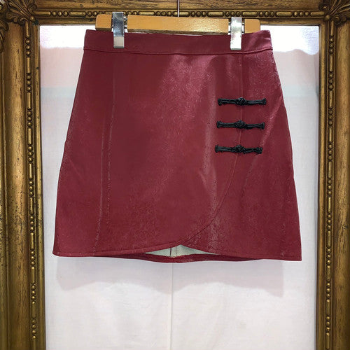 Synthetic Leather China Mini Skirt RED