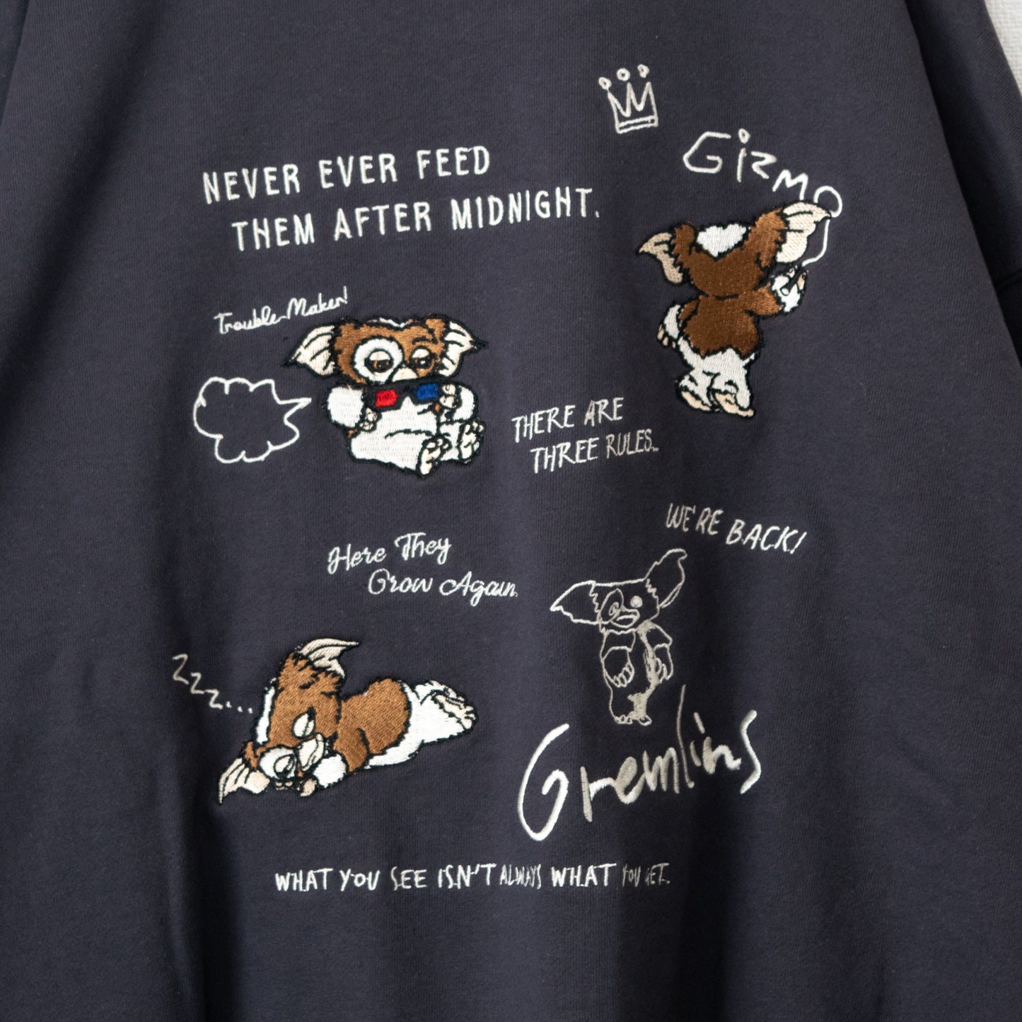 GREMLINS Embroidered Design Sweatshirt CHARCOAL