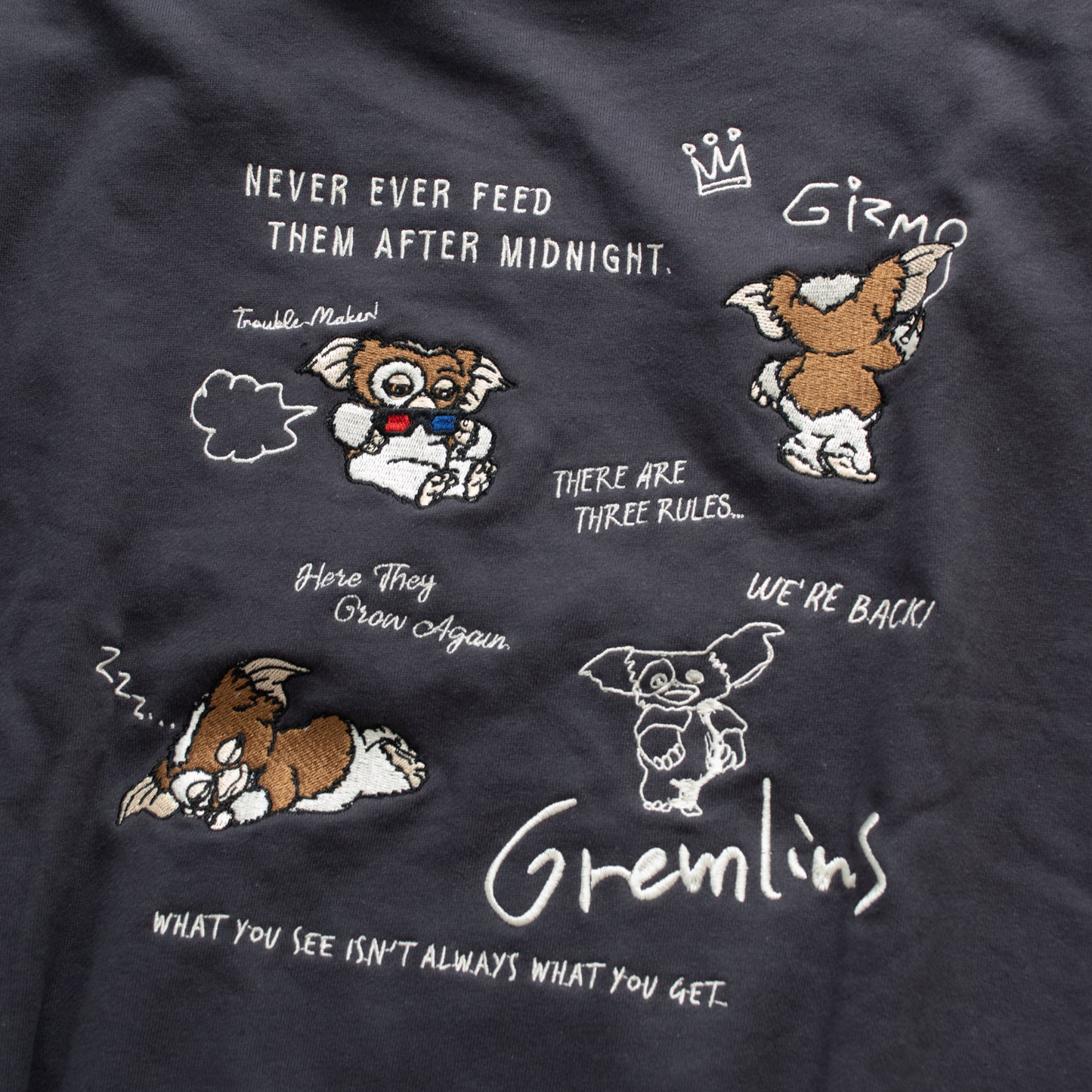 GREMLINS Embroidered Design Sweatshirt CHARCOAL