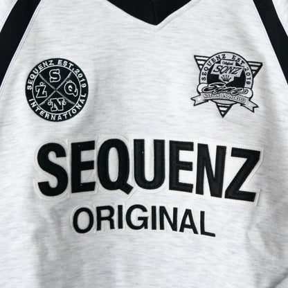 SEQUENZ/PIPING SPORT V/N SWEAT Heavy-duty poncho fleece piping sports V-neck sweatshirt in WHITE